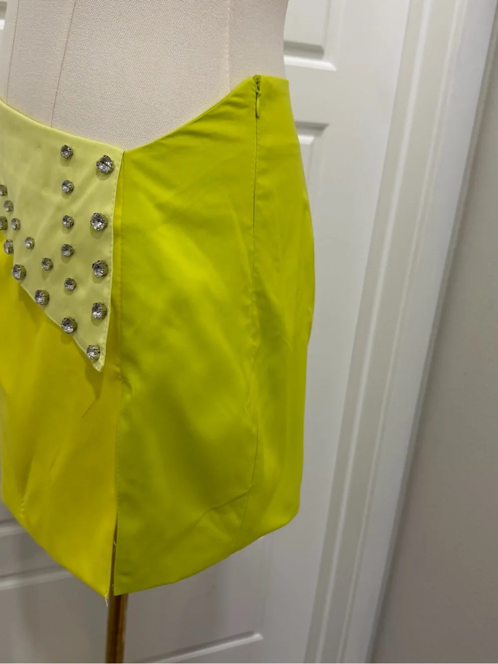 3PC Lime Yellow Rhinestone Embellished Blazer, Bralette & Mini Skirt Set NWT